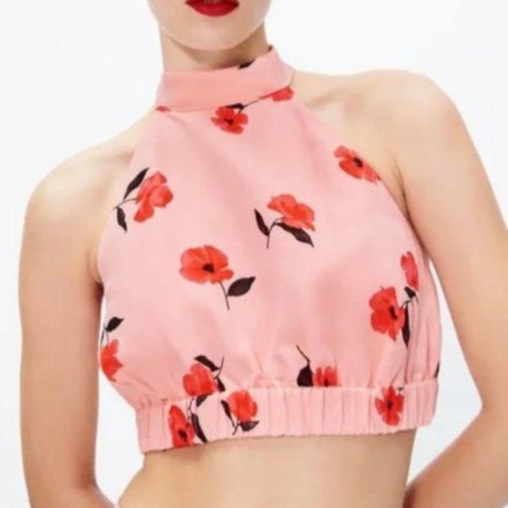 Zara pink floral open back top